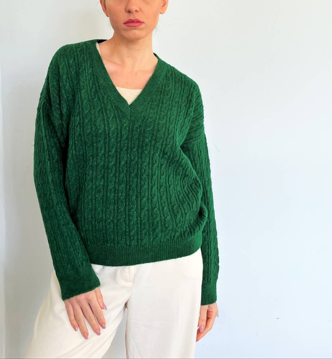 Maglione colorato con scollo a V in misto Lana - Gardenia